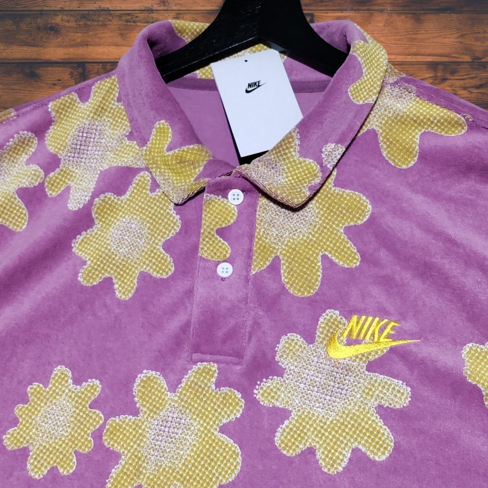 Nike Sportswear Mens XL Terry Cloth Loose Fit Polo Lt Bordeaux Flower DM5032-507